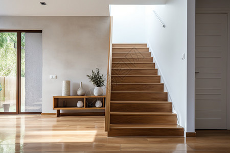 室内扶手木制的楼梯背景