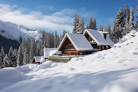 房屋的积雪图冬日的雪景背景