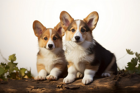 狗耳朵素材两只可爱的柯基犬背景