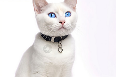 白猫系着铃铛项圈图片