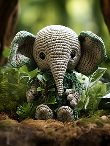 编织材料丛林中的小象插画