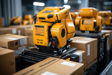 智能包装机器人在包装货物背景