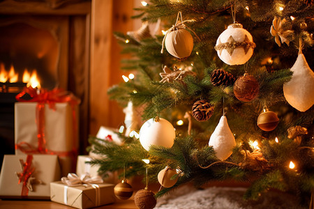 装饰礼品素材圣诞树上的挂饰背景