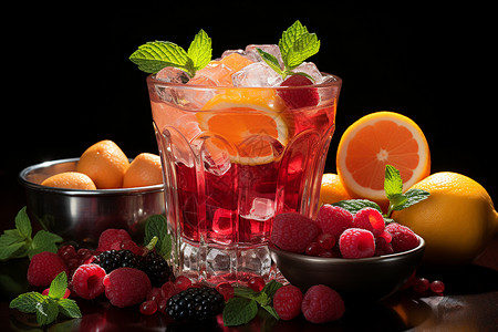 杯子里缤纷的水果饮料图片
