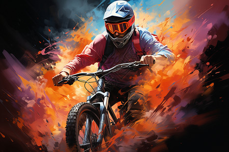 男人骑着摩托车穿越火焰图片