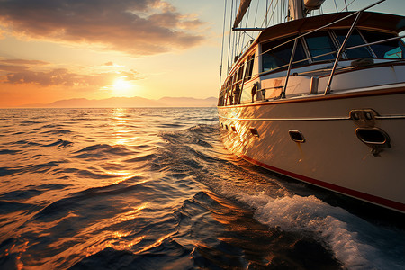 海上夕阳下的游艇图片