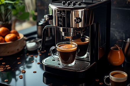 杯子接住咖啡机里的咖啡图片