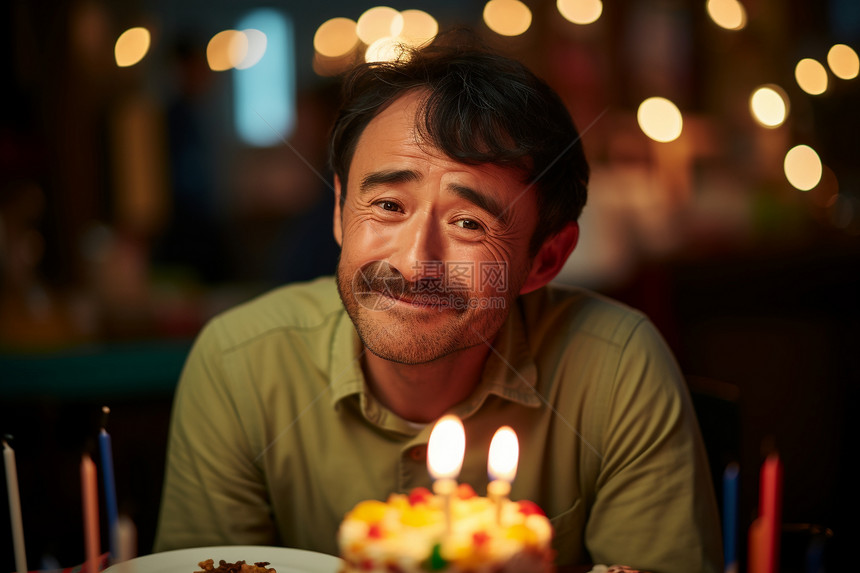 中年男子独自庆祝生日图片