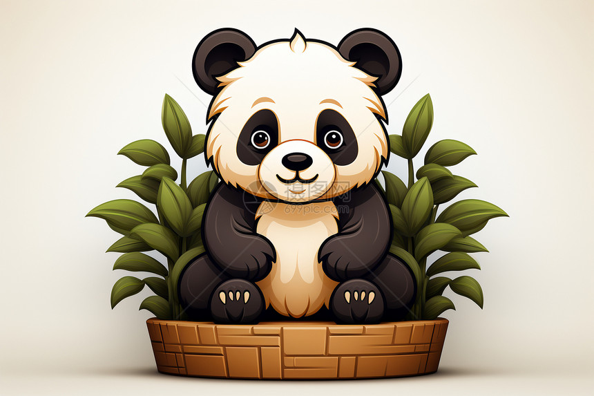 熊猫坐在叶子上图片
