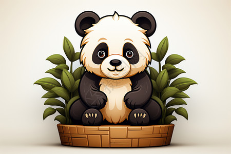 熊猫坐在叶子上背景图片