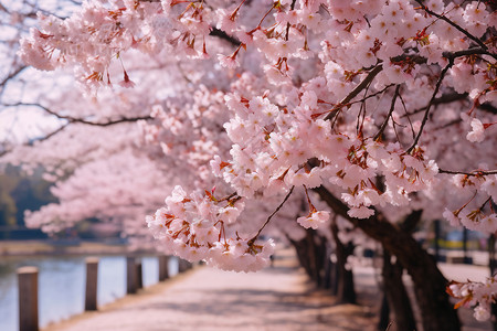 河岸的樱花图片