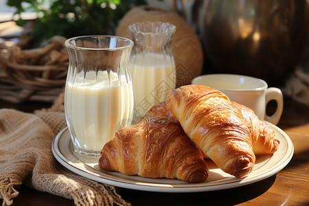 餐桌上的法式早餐图片