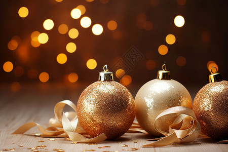 金色丝带圣诞球背景图片
