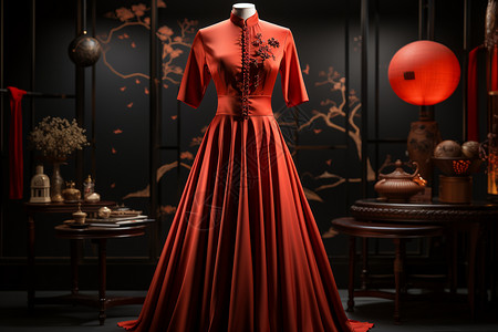 优雅的红色旗袍背景图片