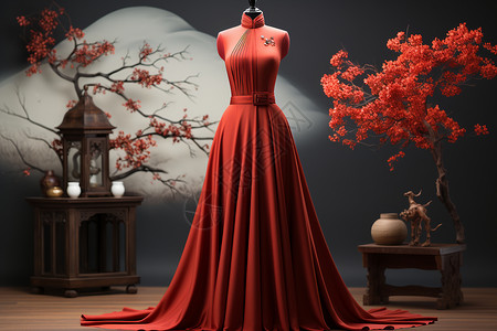 美丽的红色旗袍图片