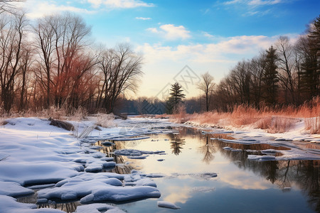 河水结冰冬季的河流背景
