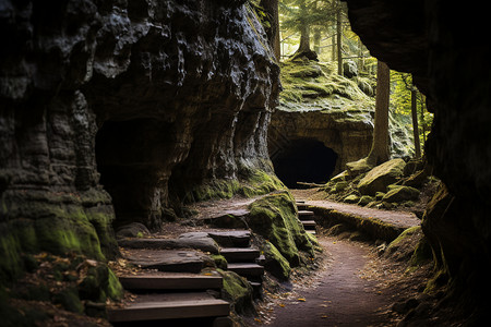 幽静的林间洞穴图片