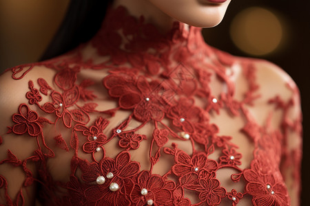 蕾丝红色旗袍背景图片