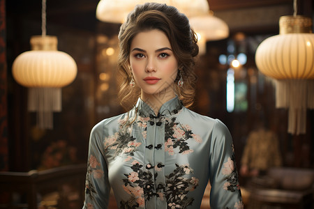 美女身穿中国旗袍背景图片