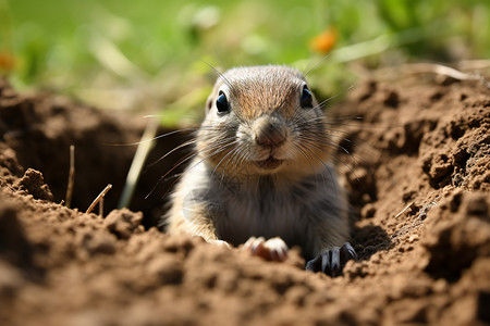 土洞中的鼠类动物背景图片