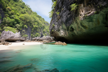 绿色水域的海滩图片