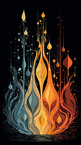 木火土金水水火和土等自然元素插画