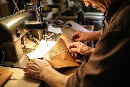 皮革工艺夜晚工作的裁缝背景