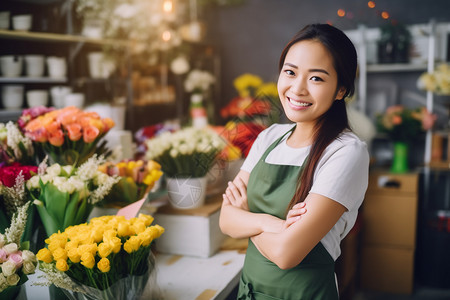 自信的鲜花店员高清图片