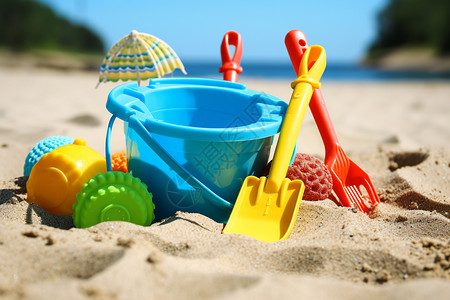 五颜六色的儿童海边玩具背景图片