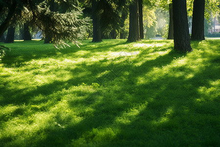 清冷绿荫的公园草地景观图片