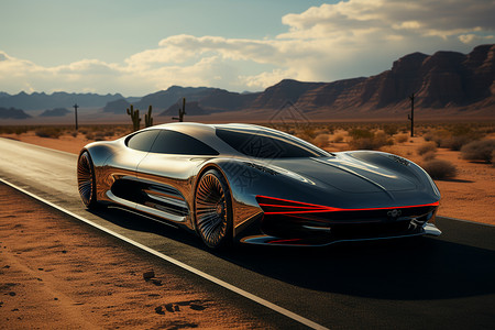 沙漠公路上未来感跑车图片