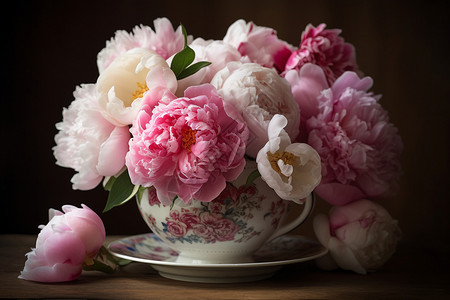 优雅浪漫的粉白牡丹花束图片