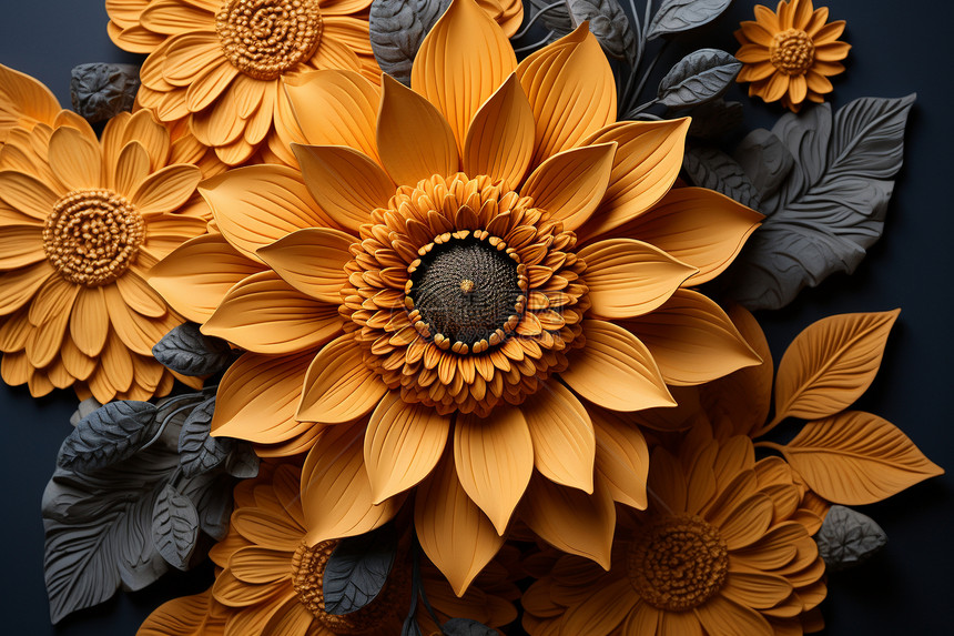 抽象艺术的立体向日葵花卉插图图片