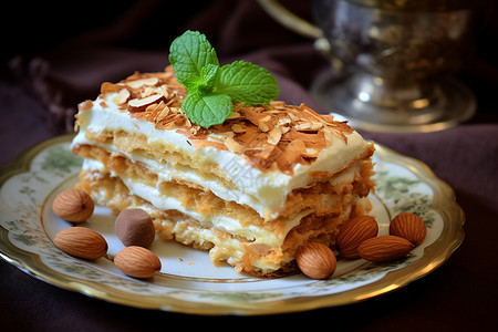 榛子奶油蛋糕坚果奶油拿破仑蛋糕背景