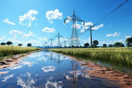乡村的电力运输电力塔背景图片