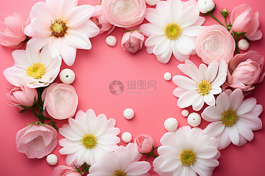 粉色背景上的白花图片