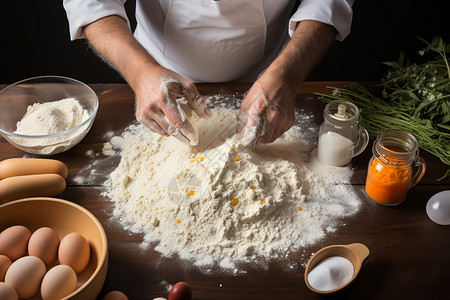 男厨师在厨房烹饪美食图片