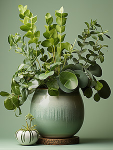 清新绿色的花瓶背景图片