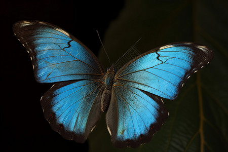 黑色背景下的蓝色蝴蝶背景图片