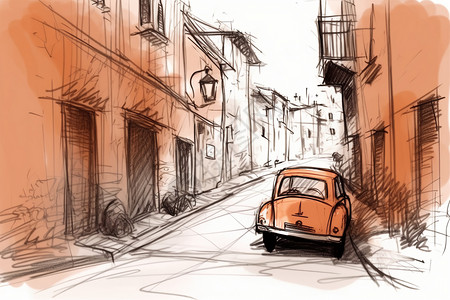 狭窄的狭窄街道上的汽车插画