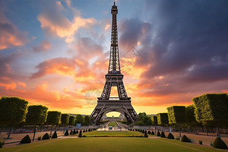 巴黎夕阳夕阳下铁塔背景