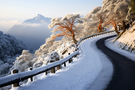 弯曲的小径冬日山路背景