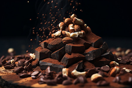 诱人的巧克力坚果山背景图片