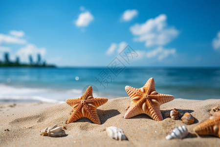 夏至你好夏天贝壳海星风景背景