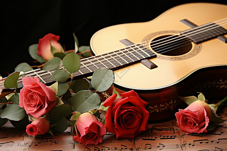 音乐与玫瑰古典的旋律高清图片