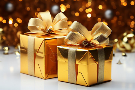 金色礼盒与圣诞背景背景图片