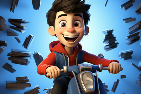 骑摩托的开心男孩图片