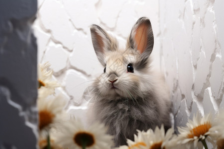 哺乳动物春天兔子与春天的邂逅背景