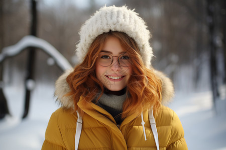 冬日雪地里的女子图片