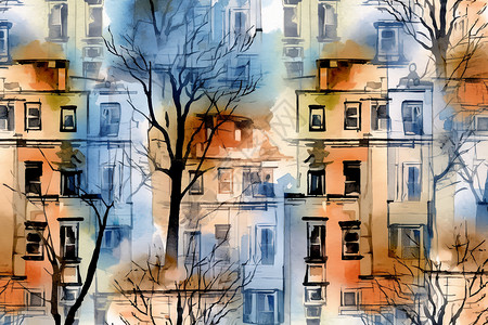 城市的房屋建筑绘画背景图片
